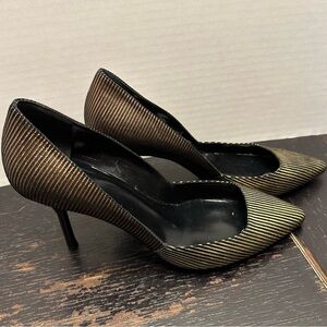 Pierre Hardy 2Toned Metallic Gold Bronze Stripe Heel Pump Black Sz 37.5 US 7